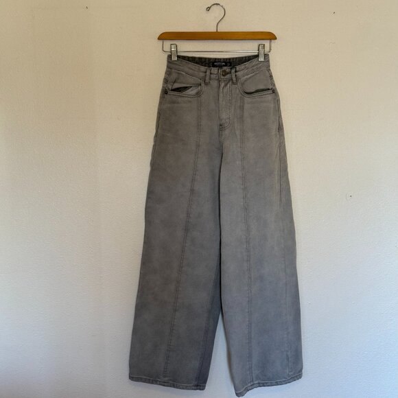 Nasty Gal Gray Wide Leg Denim Size US 4 with Front Seam Funky Back Pockets - Picture 1 of 7